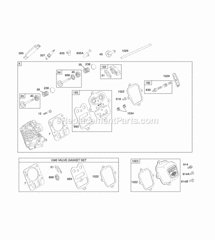 Cylinder Head Diagram and Parts List for 121002-0147-H8  Briggs and Stratton Engine